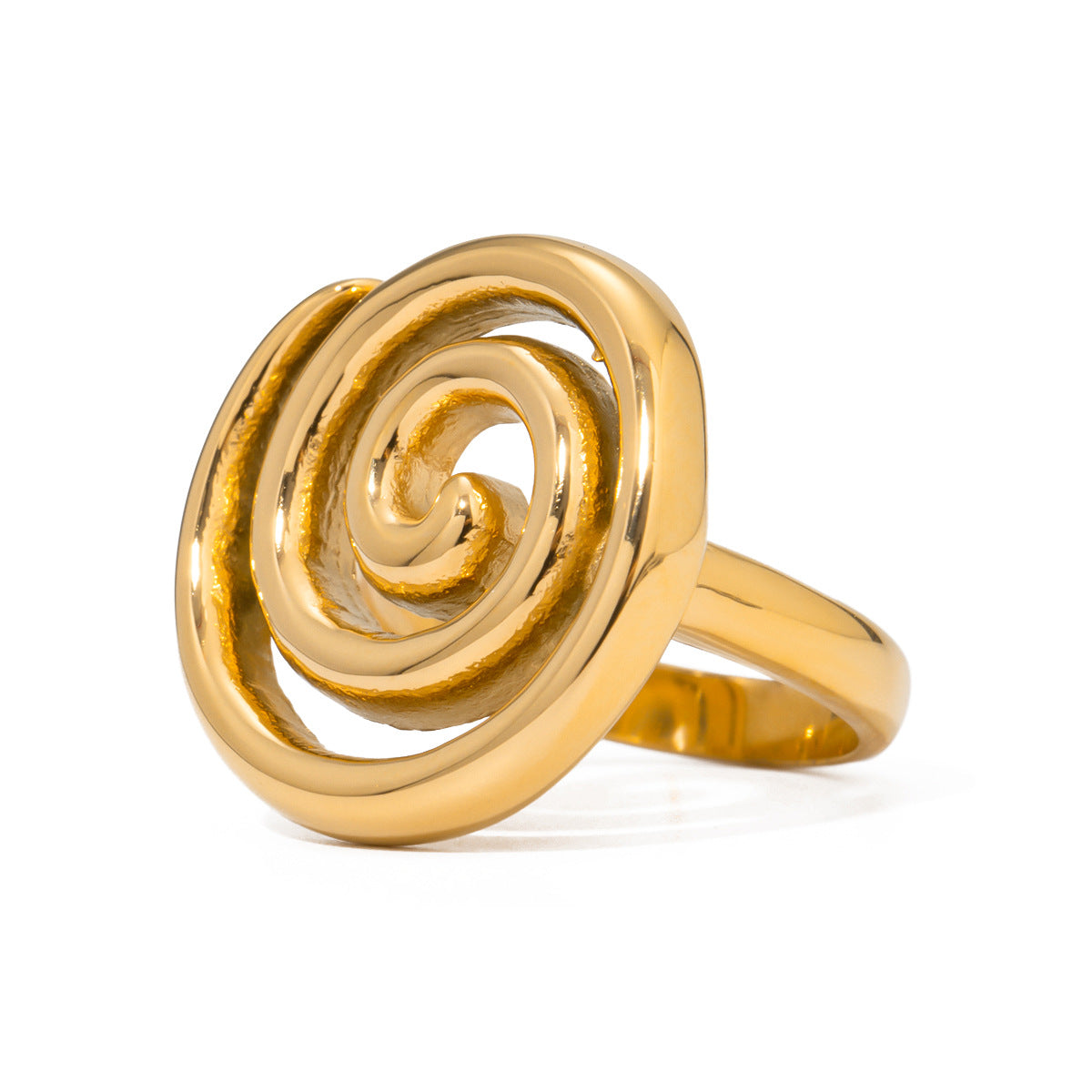 Anello Minimalista in Acciaio Inossidabile con Filettatura Geometrica Girevole da Donna con Finitura Placcata