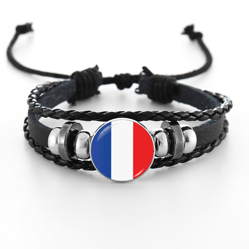 Bracciale in pelle intrecciata fatto a mano unisex stile punk geometrico, nero