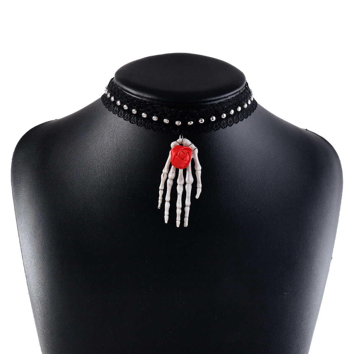 Collar gótico de araña de Halloween con colgante de mano de calavera en tela y hierro, cadena de medallón geométrico de estilo dulce y atrevido para mujer