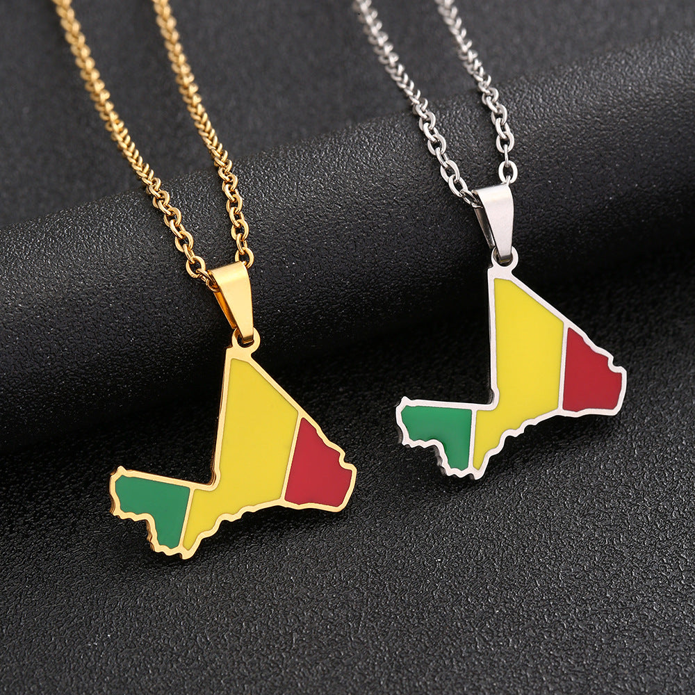 Collana con ciondolo in acciaio inossidabile placcato titanio stile etnico geometrico con catena a maglie per unisex