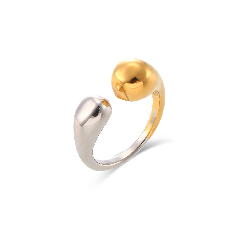 Minimalist Fashion Stainless Steel Open-End Geometric Drop-Shaped Ring with Gold and Silver Plating for Women