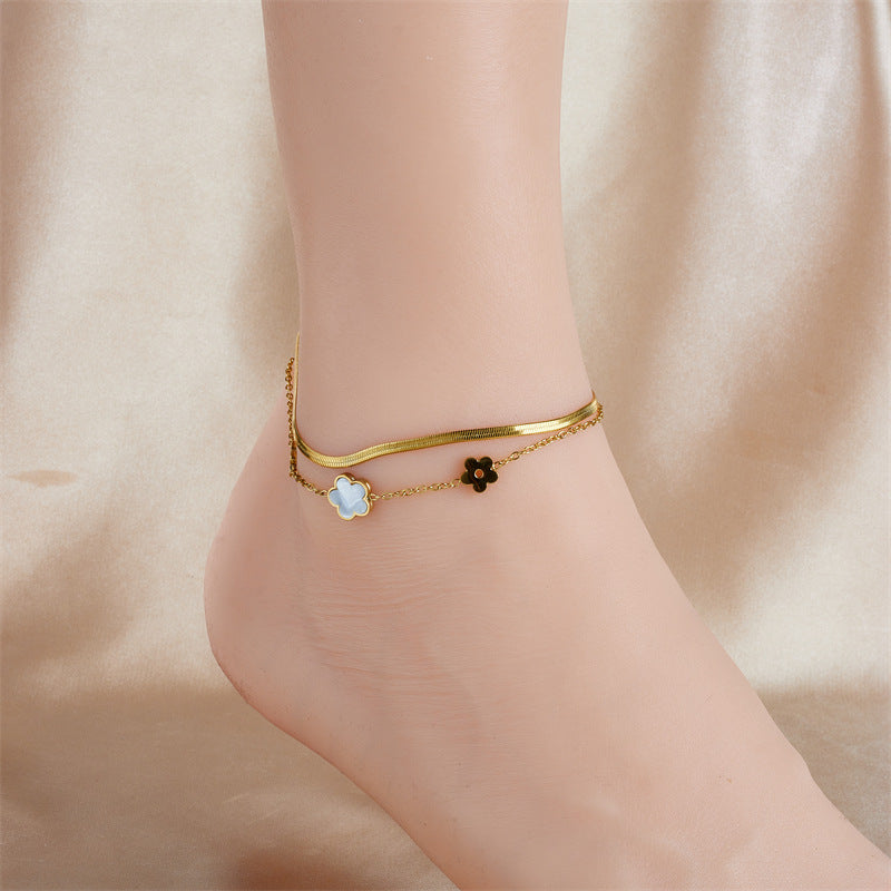 Minimalist Fashionable Stainless Steel Butterfly Flower Anklet