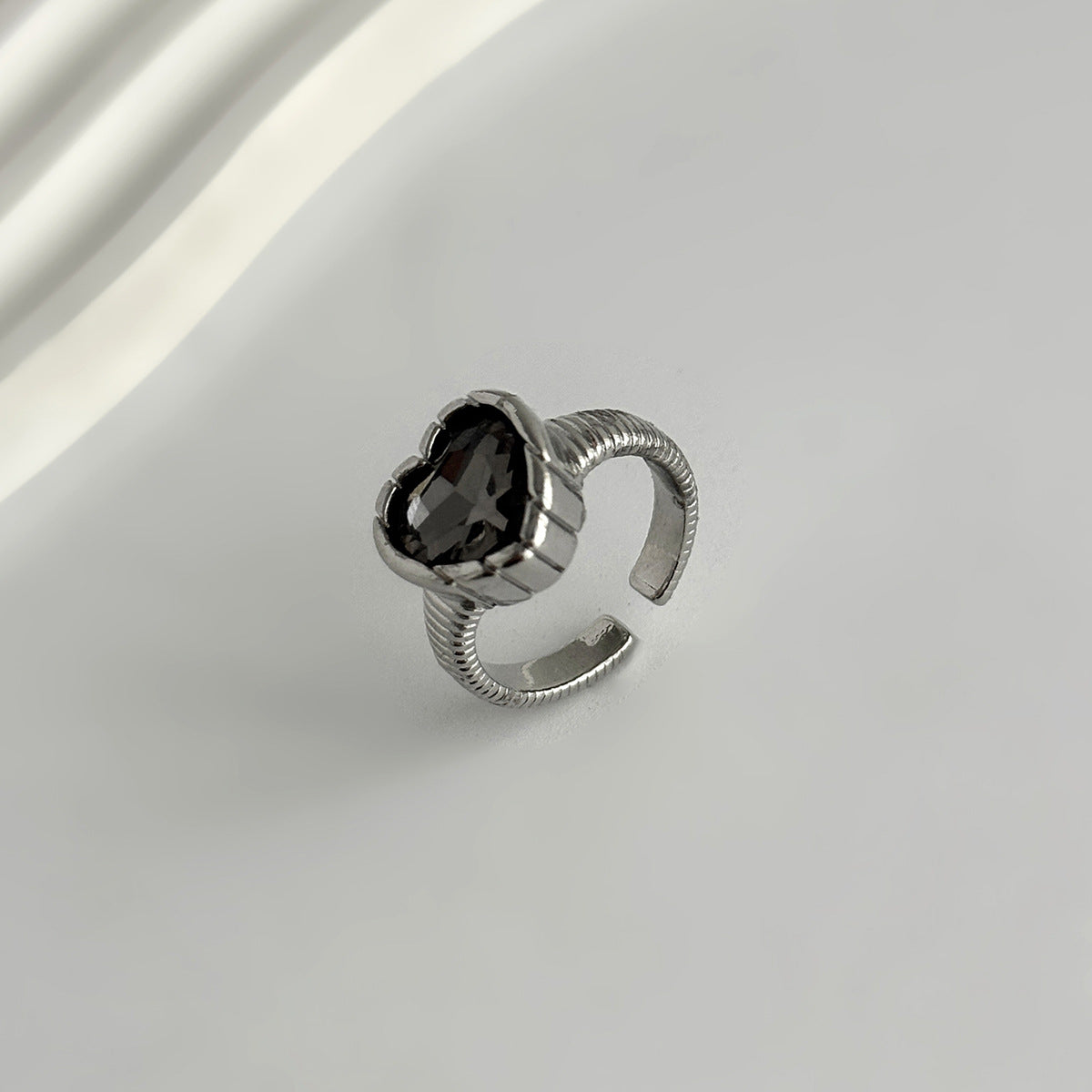 Minimalist Square Geometric Zinc Alloy Plated Ring with Grey Rhinestone for Women
