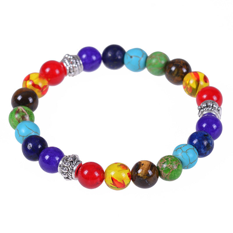 Natural Agate Lava Stone Beaded Bracelet Round Geometric Unisex Yoga Jewelry