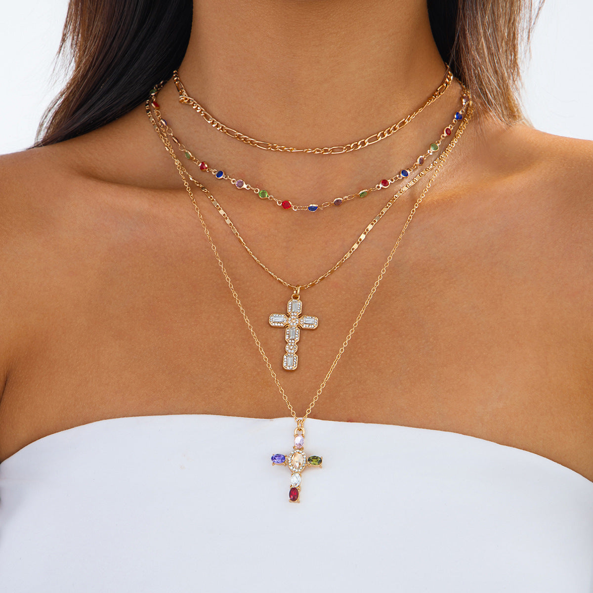 Collana pendente a croce minimalista in metallo con finitura placcata per donna, delicata catena clavicola gioielli