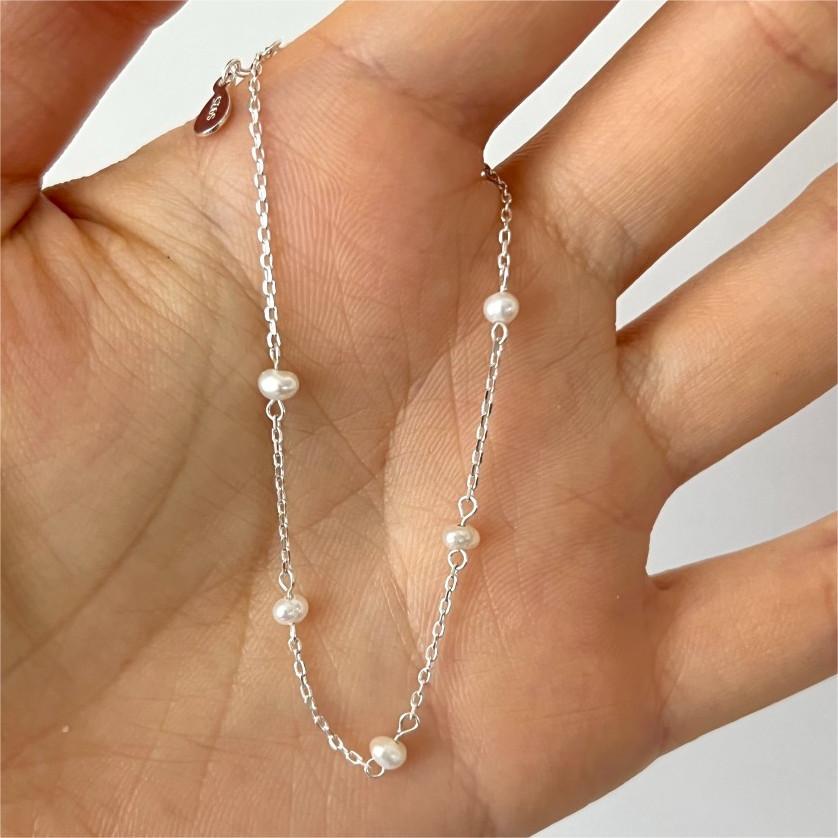 Minimalist 925 Sterling Silver Geometric Freshwater Pearl Bracelet