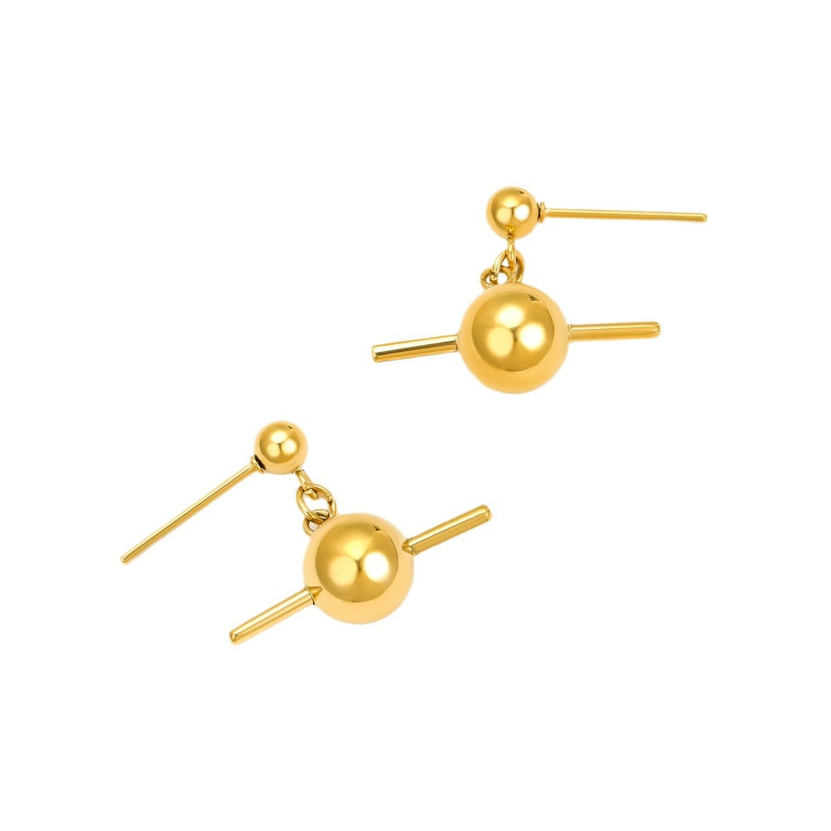 Pendientes de cuentas redondas minimalistas de acero inoxidable con acabado chapado para mujer