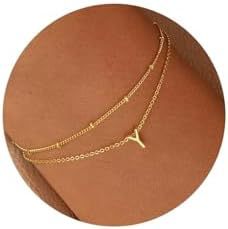 Minimalist Gold Plated Stainless Steel Letter Charm Bracelet Unisex Double Layer Beaded Chain
