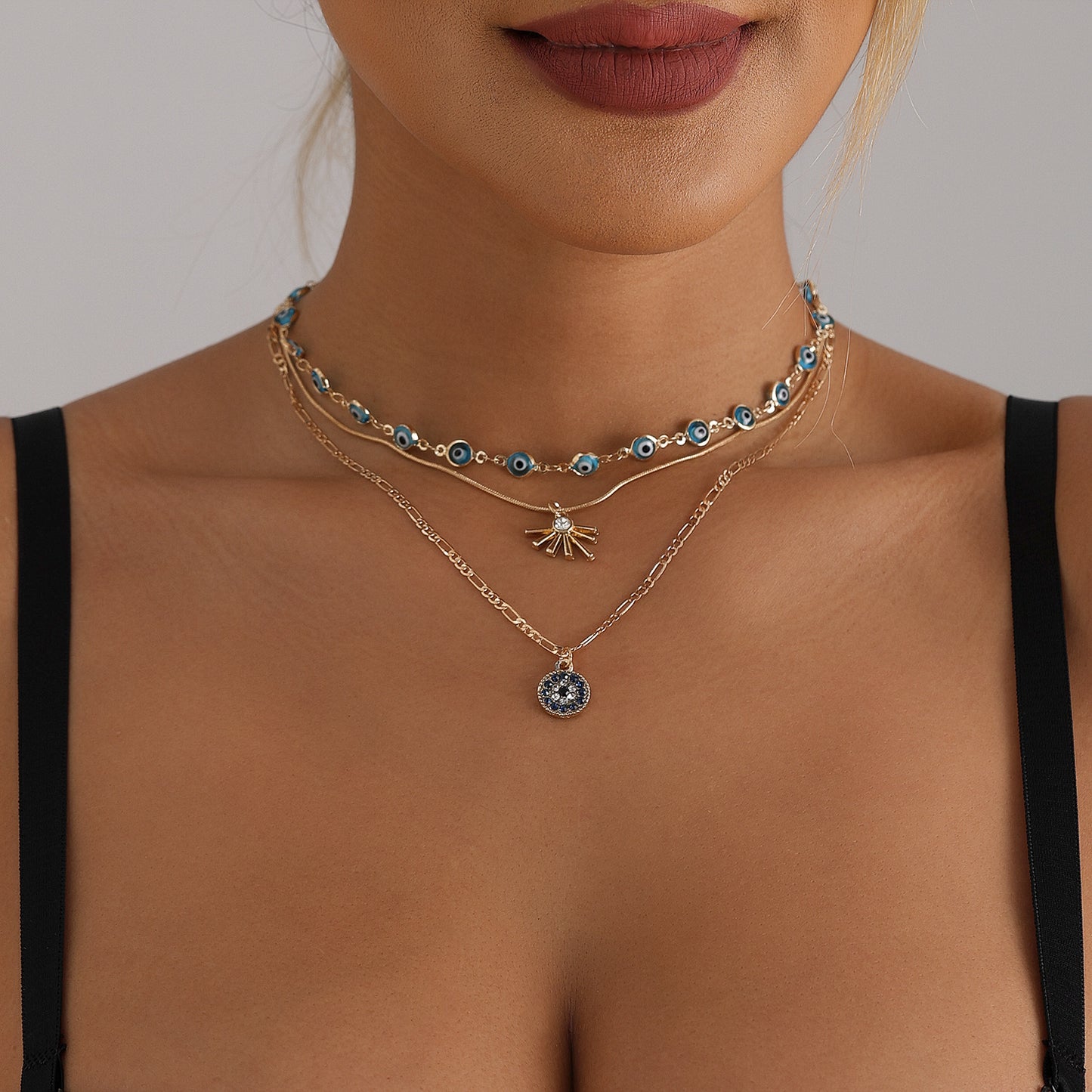 Dark Aesthetic Evil Eye Disc Pendant Necklace with Snake Chain Design in Alloy with Electroplating Finish for Women
