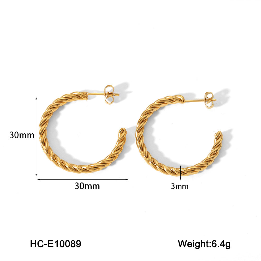 Geometric Twist Stainless Steel Earrings with Vacuum Plating for Hypoallergenic Wear