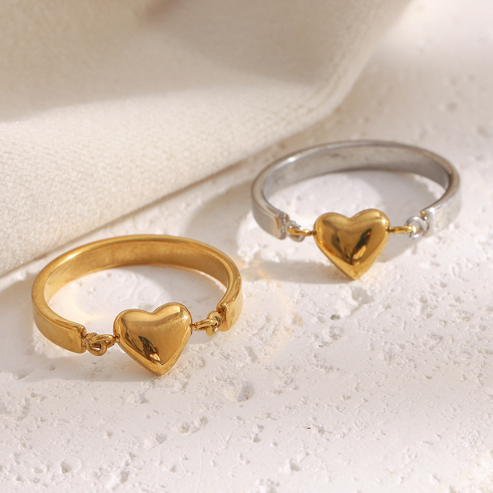 Minimalist Heart-Shaped Stainless Steel Ring with 18K Gold Plating for Women Luxury Fashion Accessory