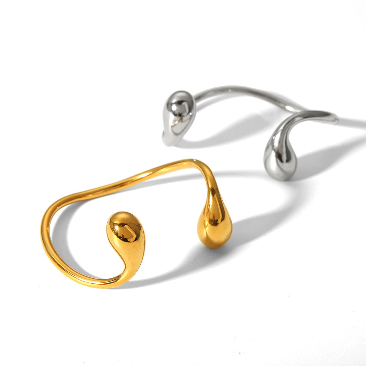 Fashionable Asymmetric Open Cuff Bracelet 18K Gold Plated Stainless Steel Trendy Hand Jewelry