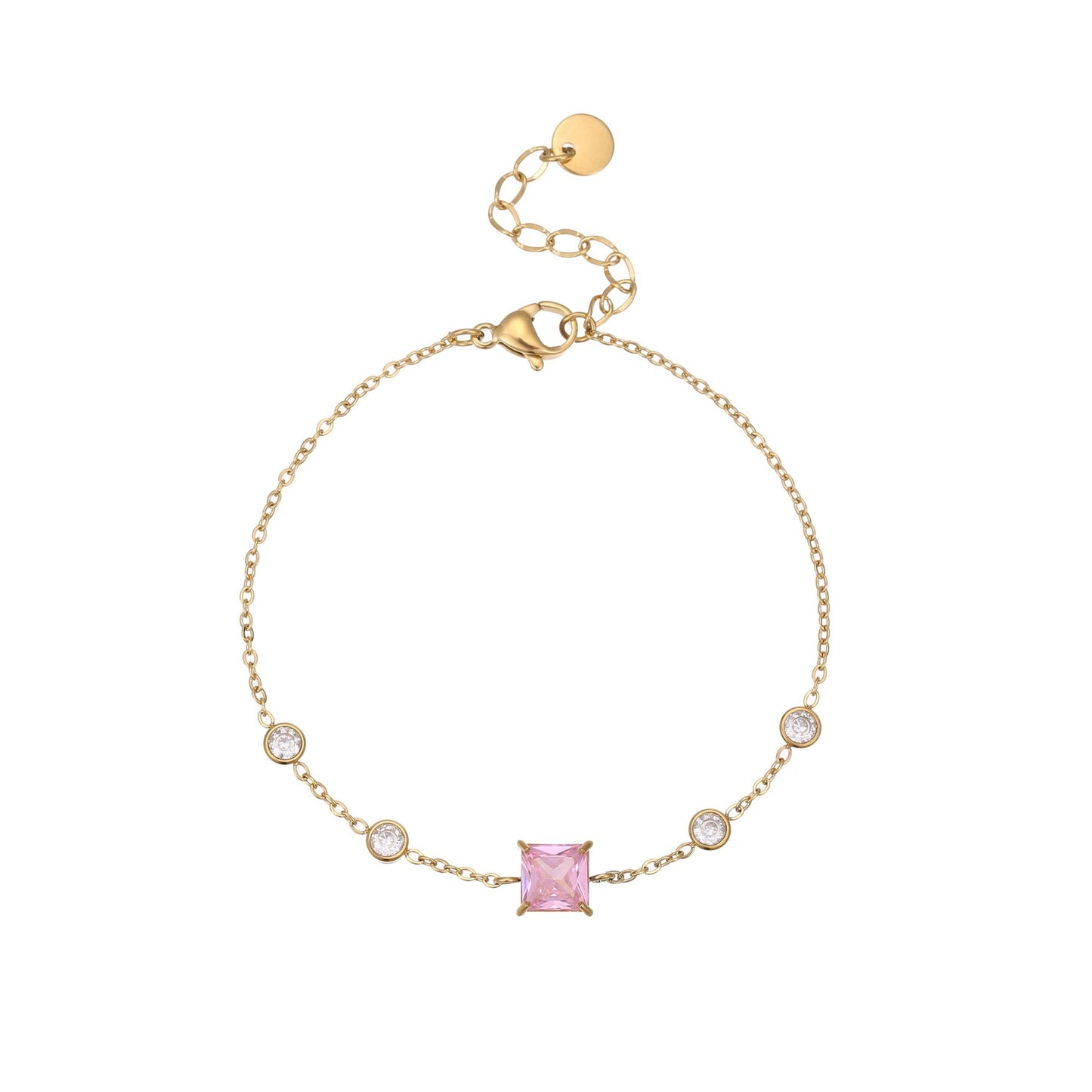 Minimalist French Elegant Square Zirconia Titanium Steel Bracelet with Gold Plating for Women