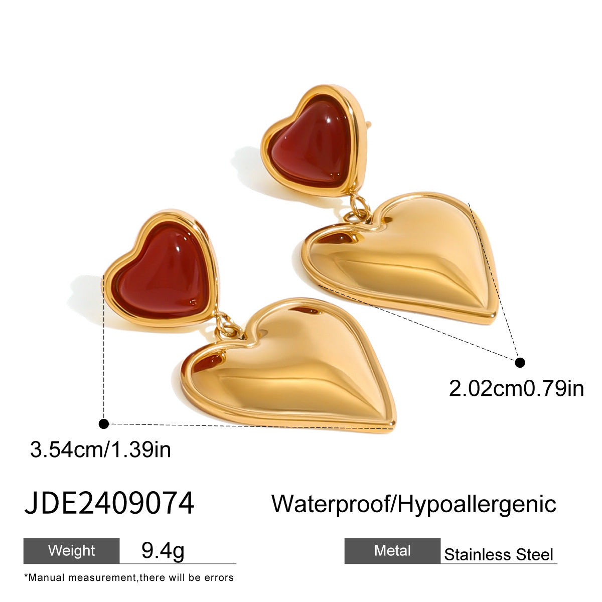 Elegant Heart Stainless Steel Stud Earrings PVD Plated for Women