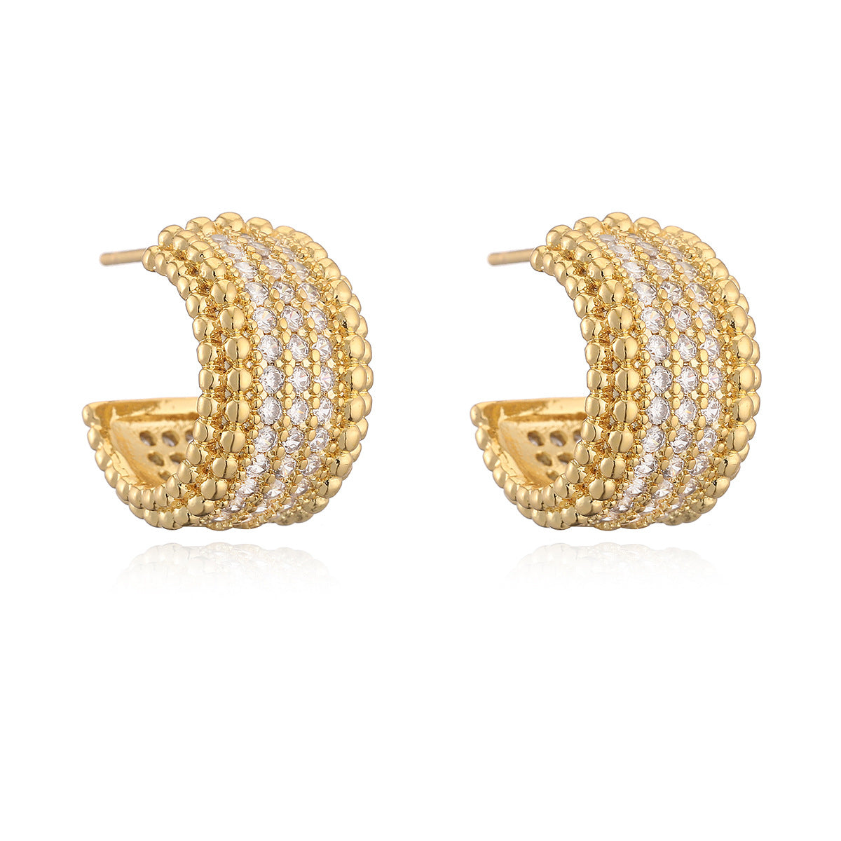 Minimalist Elegant Geometric Brass Gold Plated Cubic Zirconia Earrings for Women
