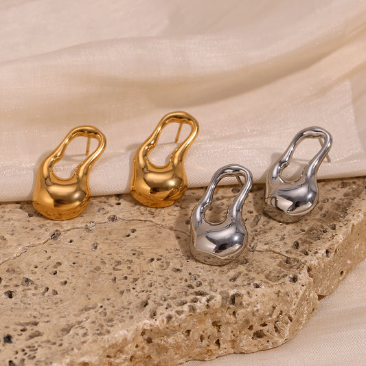 Orecchini a perno da donna a goccia irregolare cava in acciaio inossidabile geometrico minimalista placcato oro 18 carati