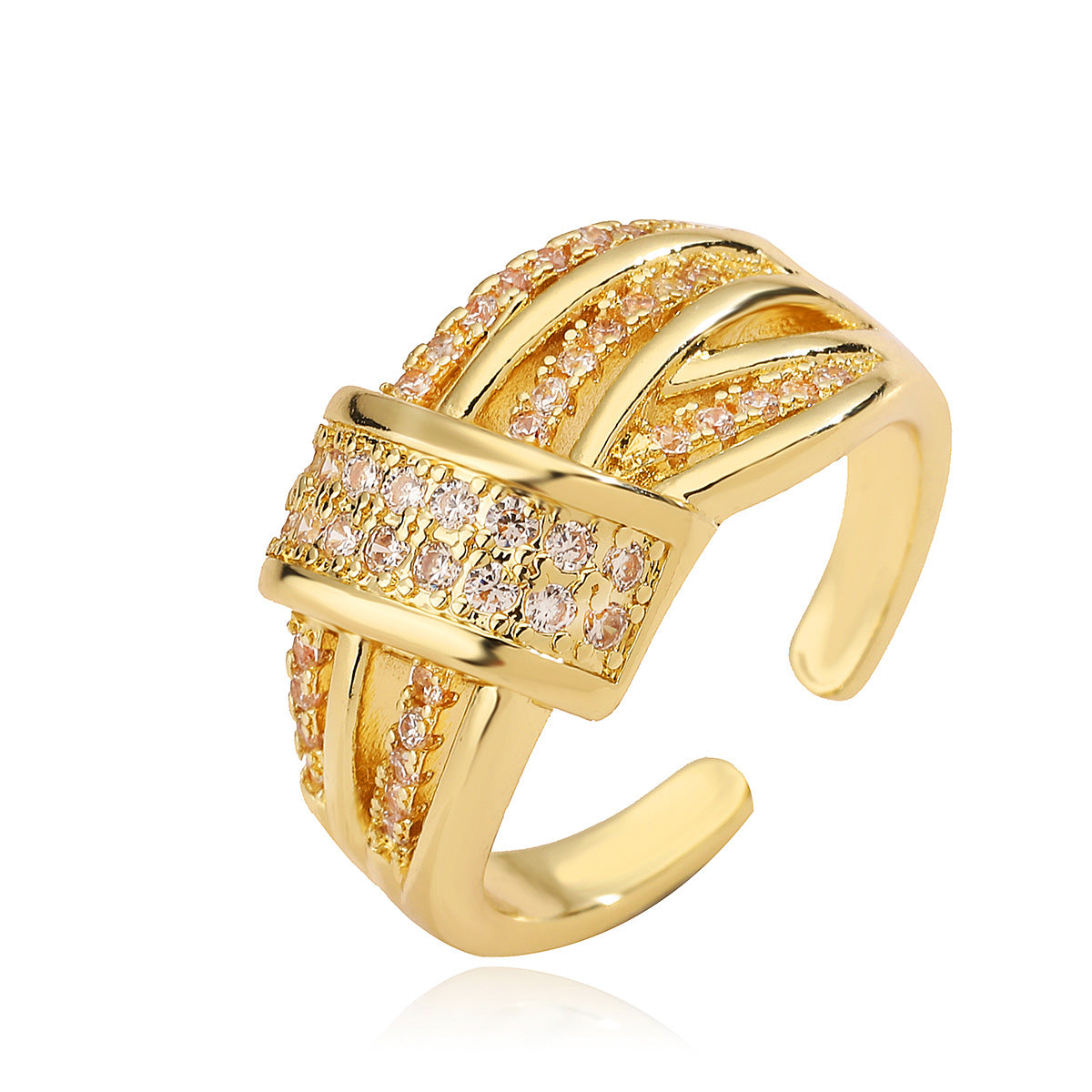 Elegant Geometric Two-Tone Plated Cubic Zirconia Inlay Brass Ring for Women