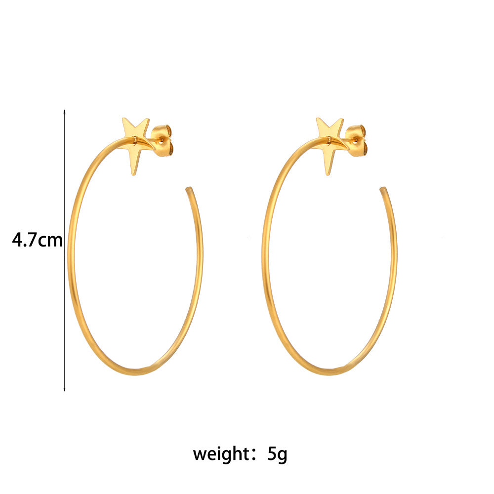 Minimalist Geometric Stainless Steel Star-Shaped Hoop Earrings for Women with Plated Finish