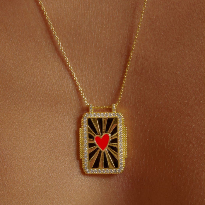 Bohemian Style Vintage Sun Moon and Evil Eye Pendant Necklace for Women with Copper Heart Charm and Star Motifs on Standard Chain