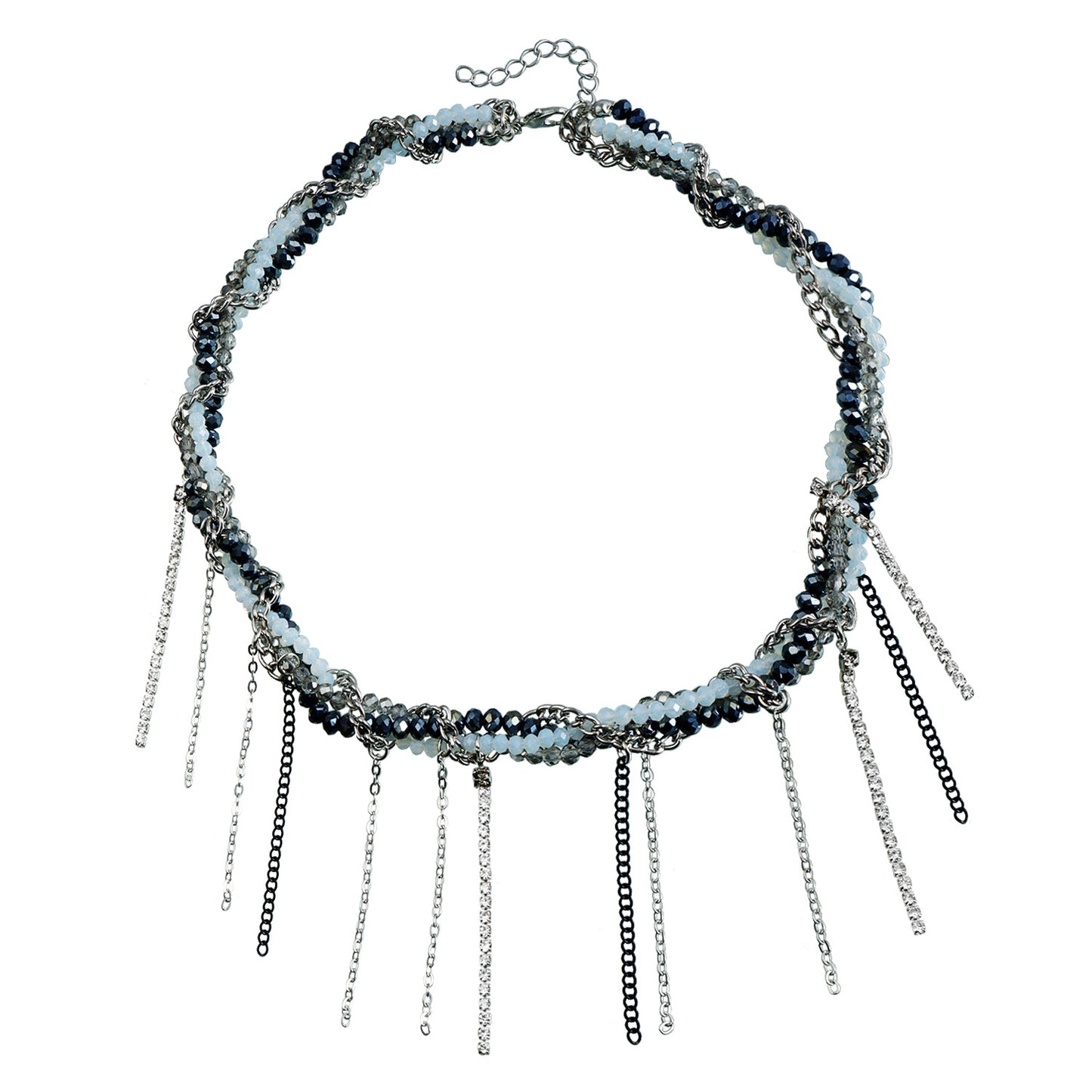 Minimalist Geometric Tassel Glass Beaded Clavicle Necklace with Plated Alloy Pendant for Women