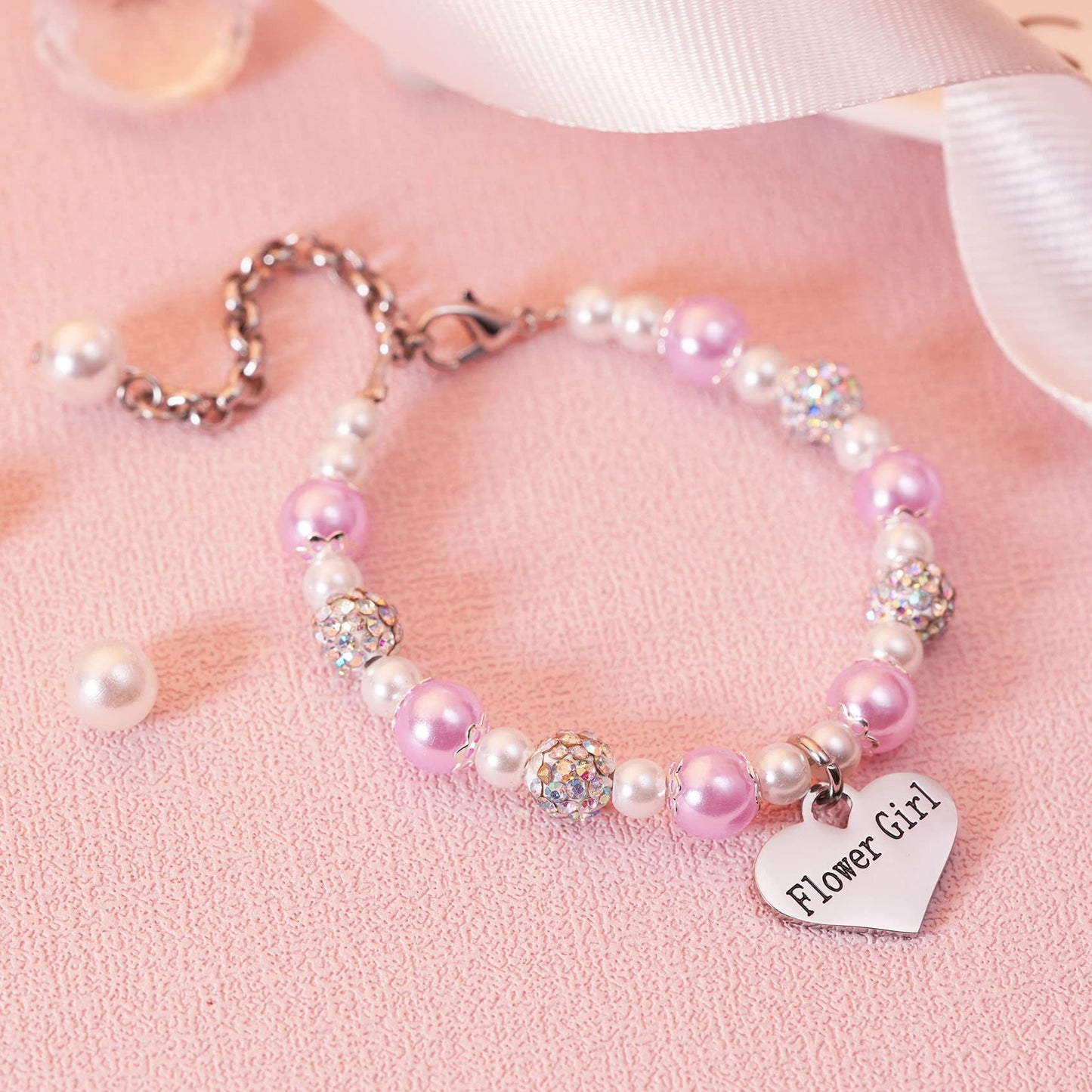 Sweet Heart Shape Resin Pearl Rhinestone Bracelet for Unisex