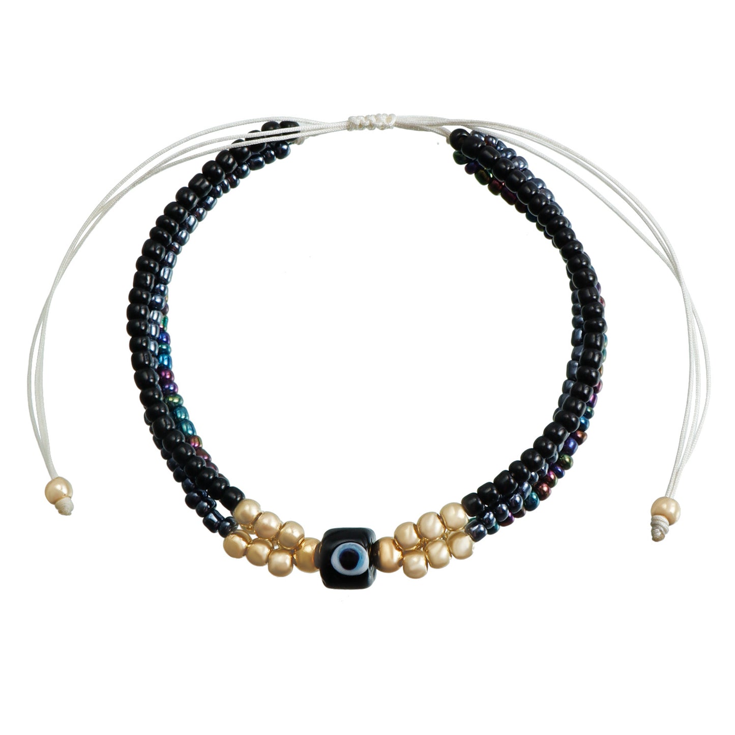 Elegante bracciale da donna in metallo galvanizzato a forma di occhio con intreccio di perline colorate