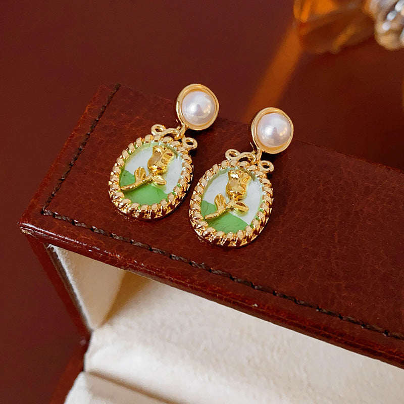 Chic Vintage Pearl Stud Earrings with Floral Bow Leaf Diamond Drop Geometric and Animal Motifs in Steel Posts