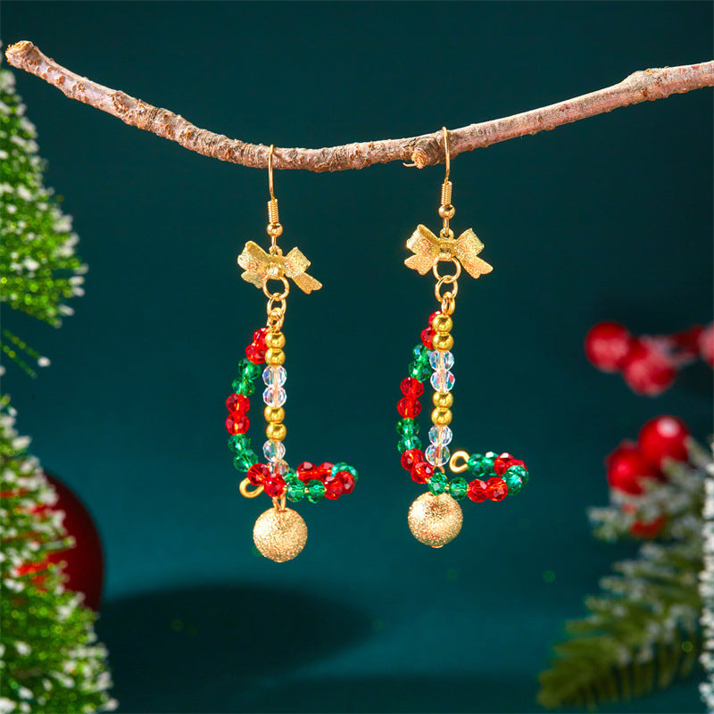 Aretes colgantes de Navidad con forma de estrella y campana para mujer, de aleación con acabado galvanizado, con motivos festivos de copos de nieve y árboles