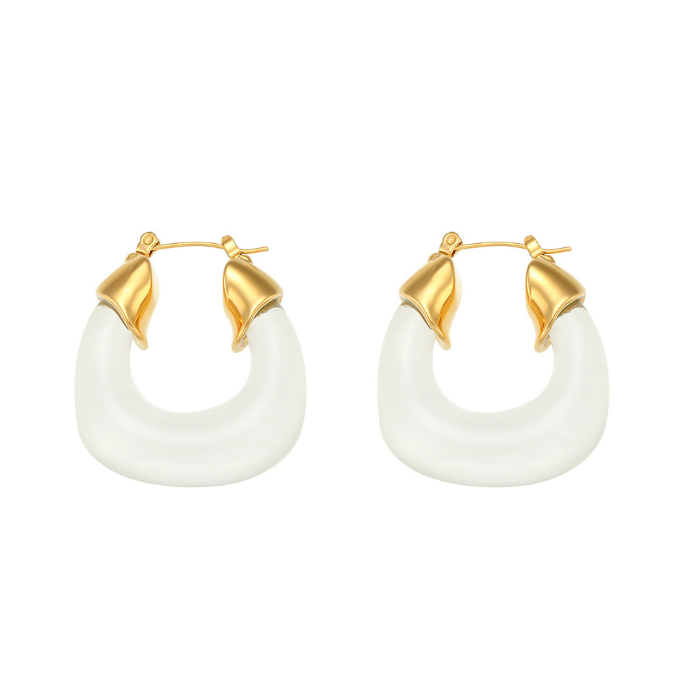 Vintage-Style U-Shaped Stainless Steel Gold-Plated Acrylic Hoop Earrings for Women with Transparent Colorful Design