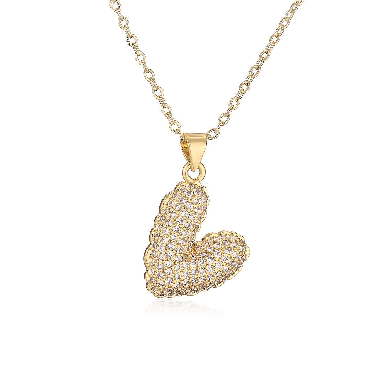 Elegant Minimalist Heart-Shaped Copper Pendant Necklace with 18K Gold Plating and Zircon for Women