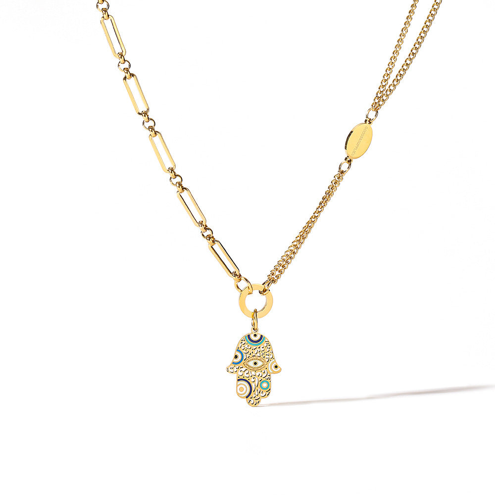 Fashion Geometric Heart Gold Plated Titanium Steel Pendant Necklace for Women