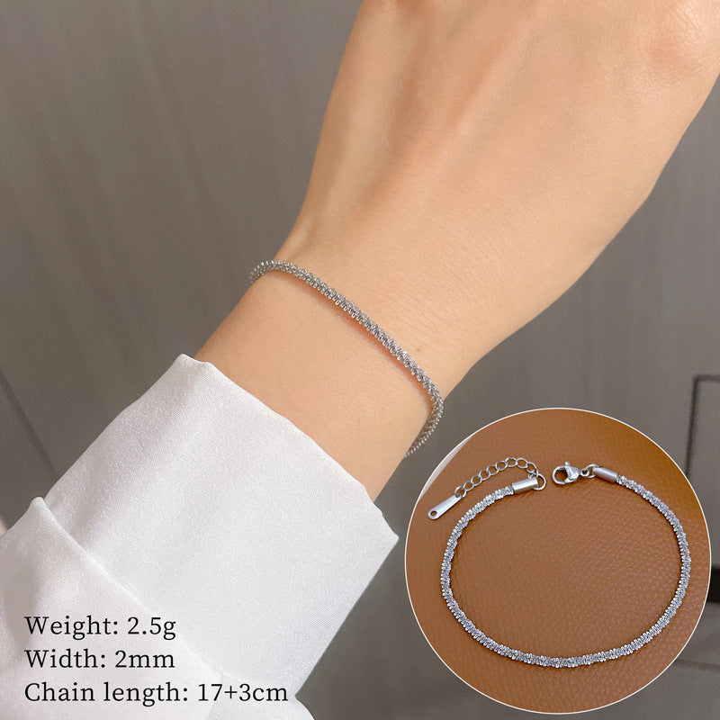 Minimalist Titanium Steel Chain Bracelet for Women with Zodiac Charm, Gold-Plated Finish, Water Wave and Four-Leaf Clover Pattern, Ideal for Birthday Gift or Travel Souvenir