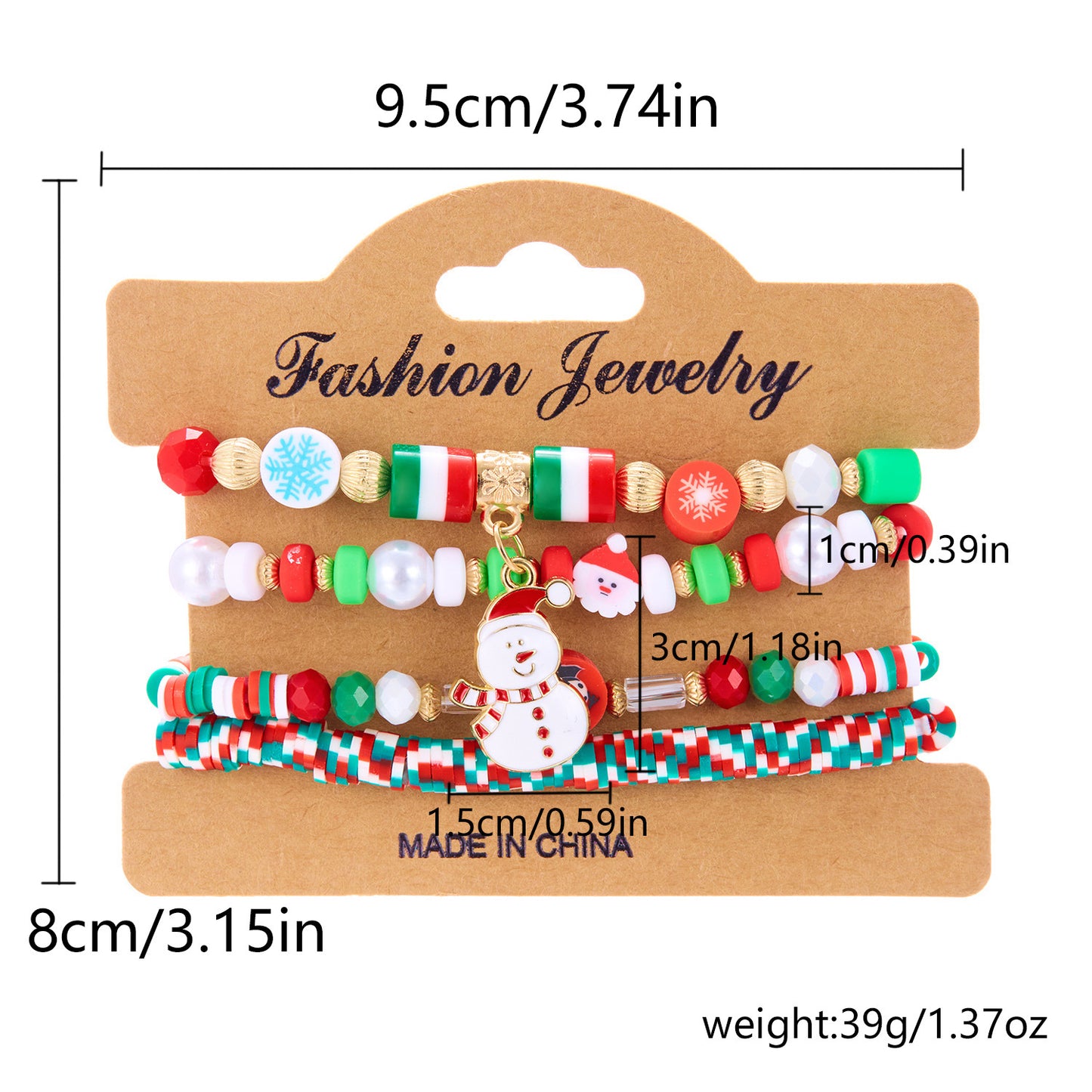 Ins Style Alphabet Beaded Bracelet Set with Polymer Clay Snowman and Santa Charms for Women