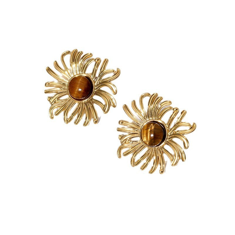 Orecchini Vintage Minimalisti Floreali in Acciaio Inossidabile con Placcatura Oro 18K, Perni in Acciaio al Titanio Ipoallergenici