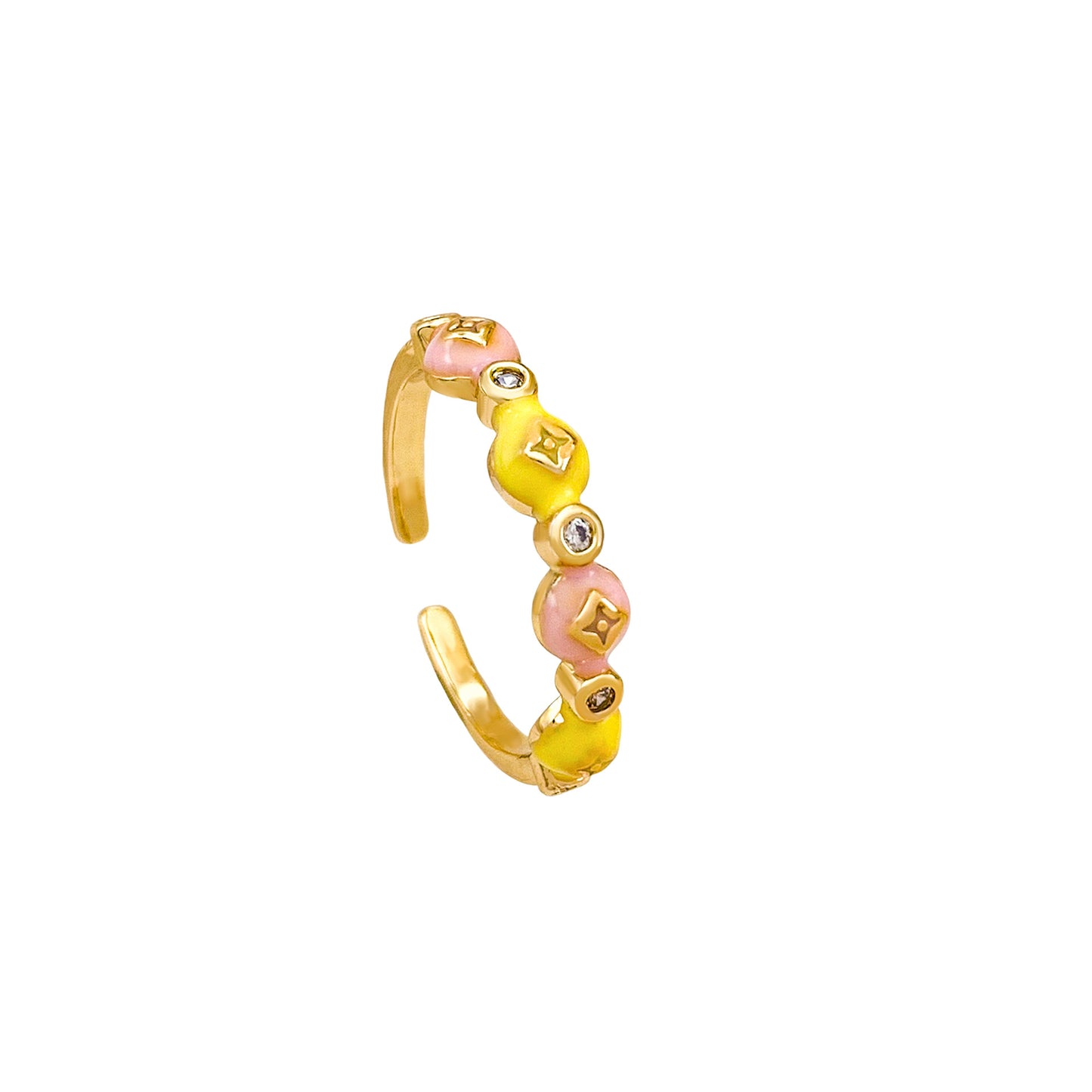 Anello in lega placcato oro con fiori a goccia smaltati per donna