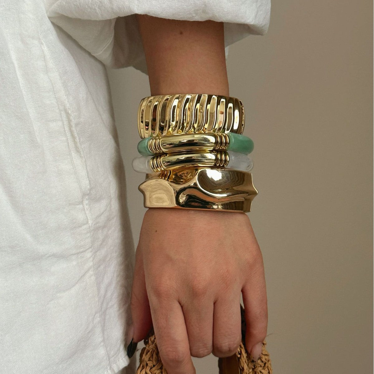 Luxury Geometric Plated Alloy Wide Cuff Bracelet for Women with Spring Clasp