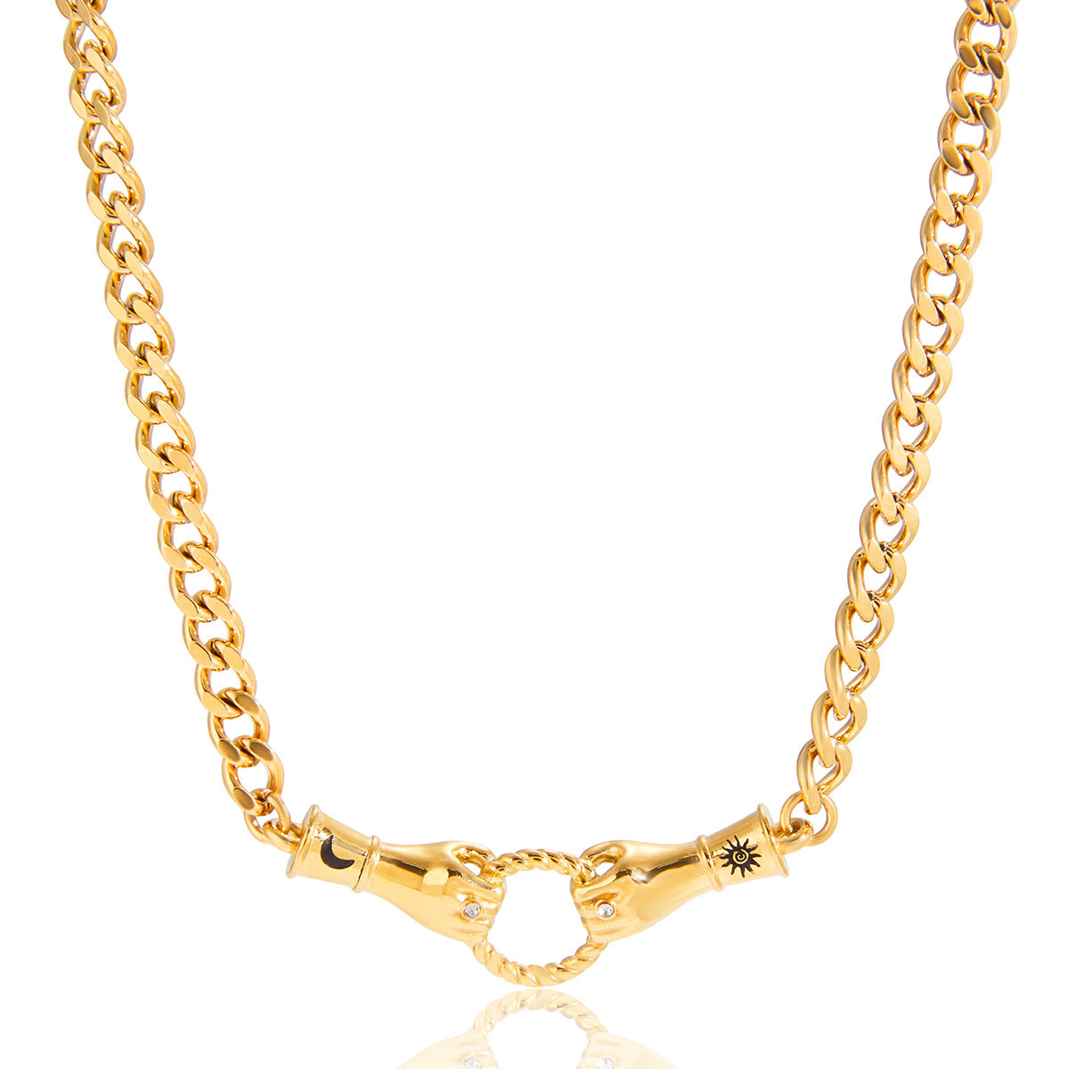 Collana con Ciondolo Geometrico Minimalista in Acciaio al Titanio da Donna con Intarsio di Zirconi e Placcatura in Oro PVD, Catena in Acciaio Inossidabile