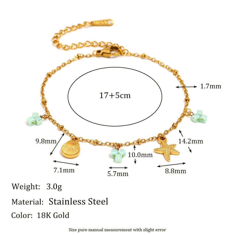 Bracciale da donna placcato oro 18 carati in acciaio inossidabile color verde menta a forma di conchiglia e design minimalista