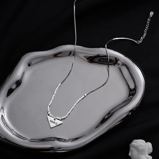 Collar con Colgante Geométrico Minimalista de Acero de Titanio para Mujer con Cadena de Serpiente Acabado Pulido y Doble Capa Joyería para Clavícula