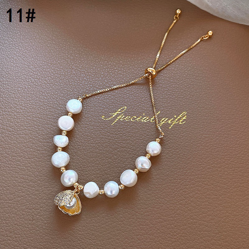 Vintage Luxury Geometric Cubic Zirconia Inlaid Pearl Bracelet for Women