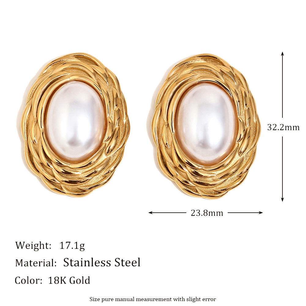 Anello da Donna Elegante in Acciaio Inossidabile d'Ispirazione Vintage, Placcato Oro 18K, con Motivo a Spiga e Forma Ovale