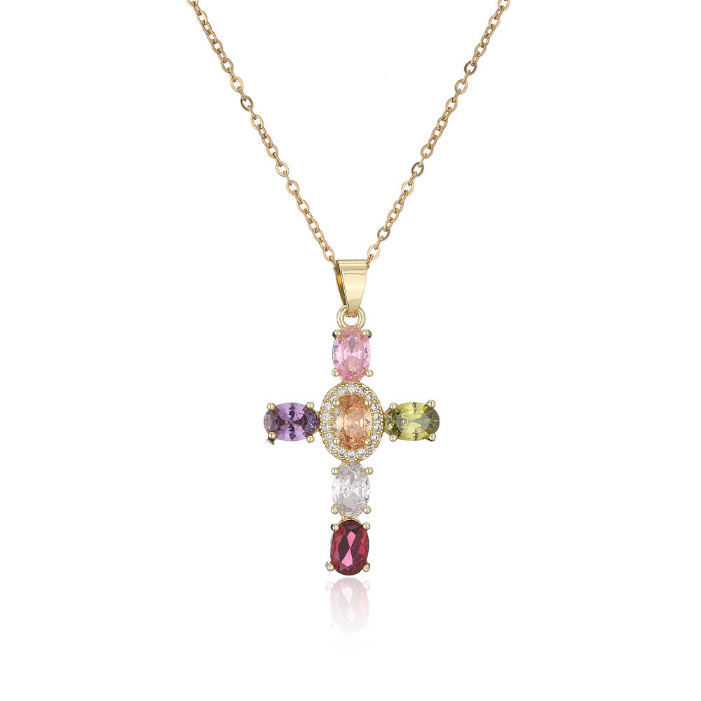 Minimalist Geometric Cross Pendant Necklace for Women with Copper Base and 18K Gold Plating