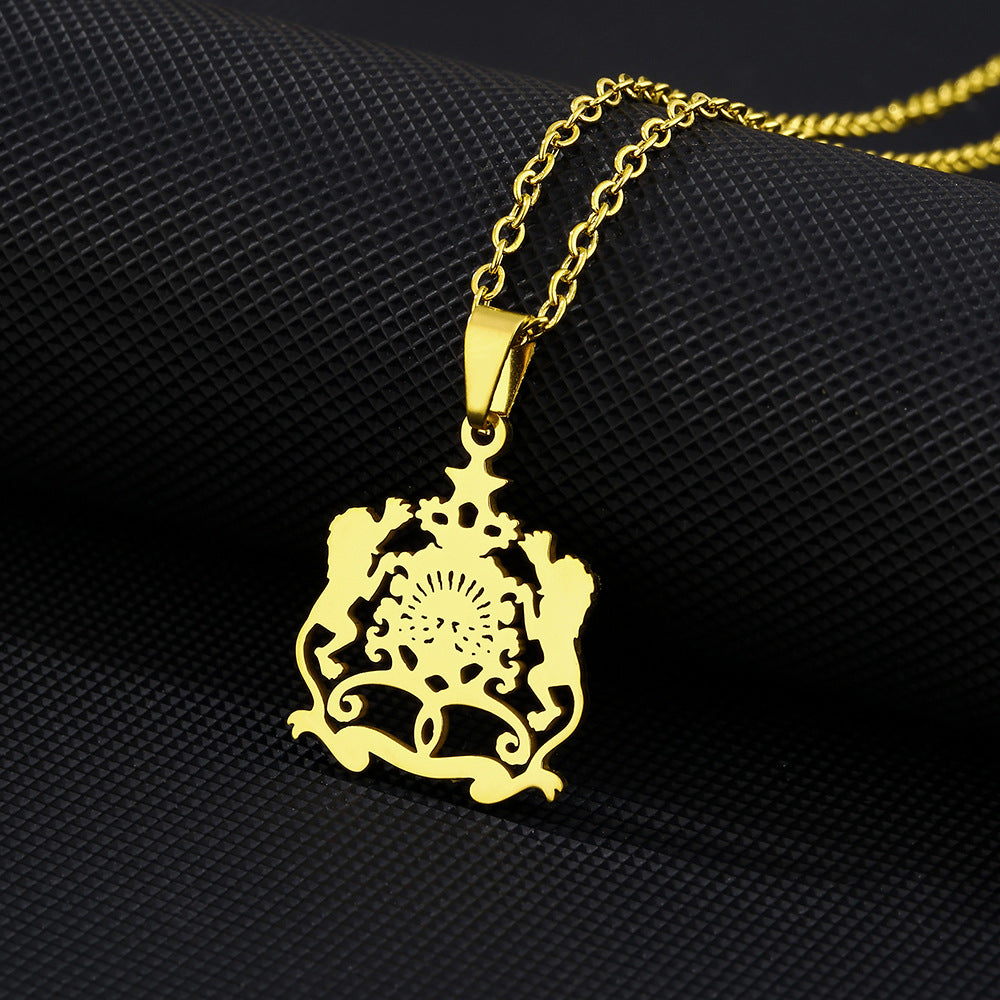 Minimalist Lion-Shaped Stainless Steel Pendant Necklace with Vacuum Plated Finish for Women and Men, Flat Cross Chain Jewelry for Sweaters