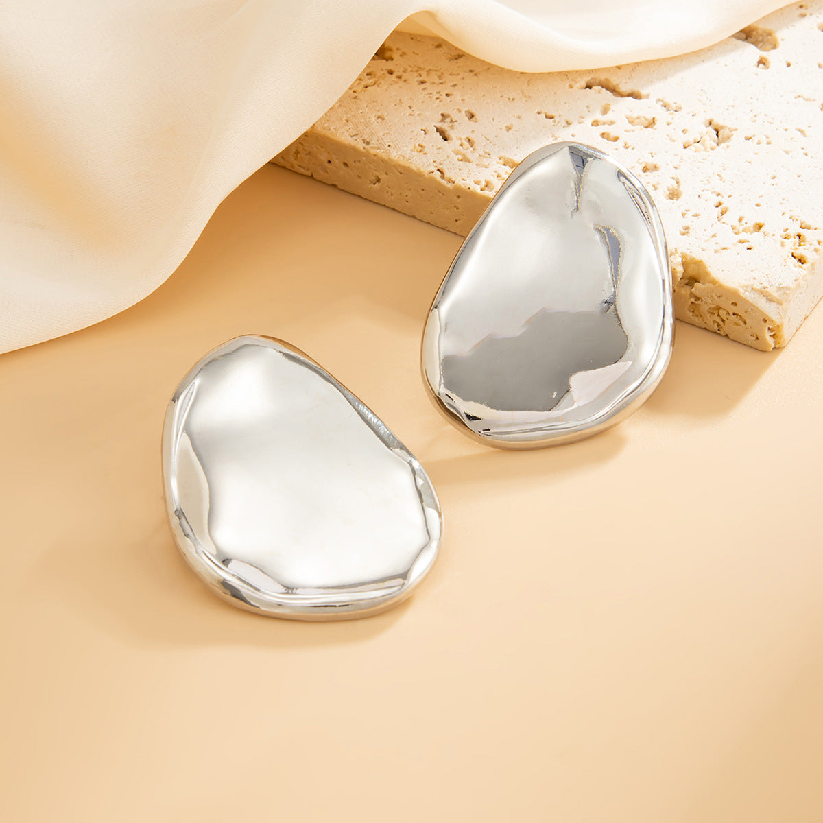 Exaggerated Irregular Oval Geometric Plated Stainless Steel Earrings for Women