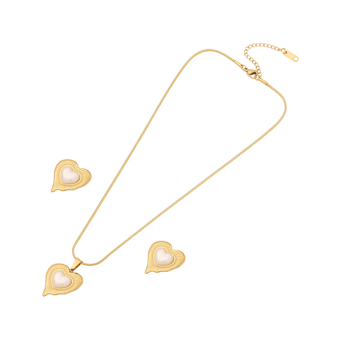 Fashionable Heart-Shaped Stainless Steel Necklace Set with Plated Finish for Women
