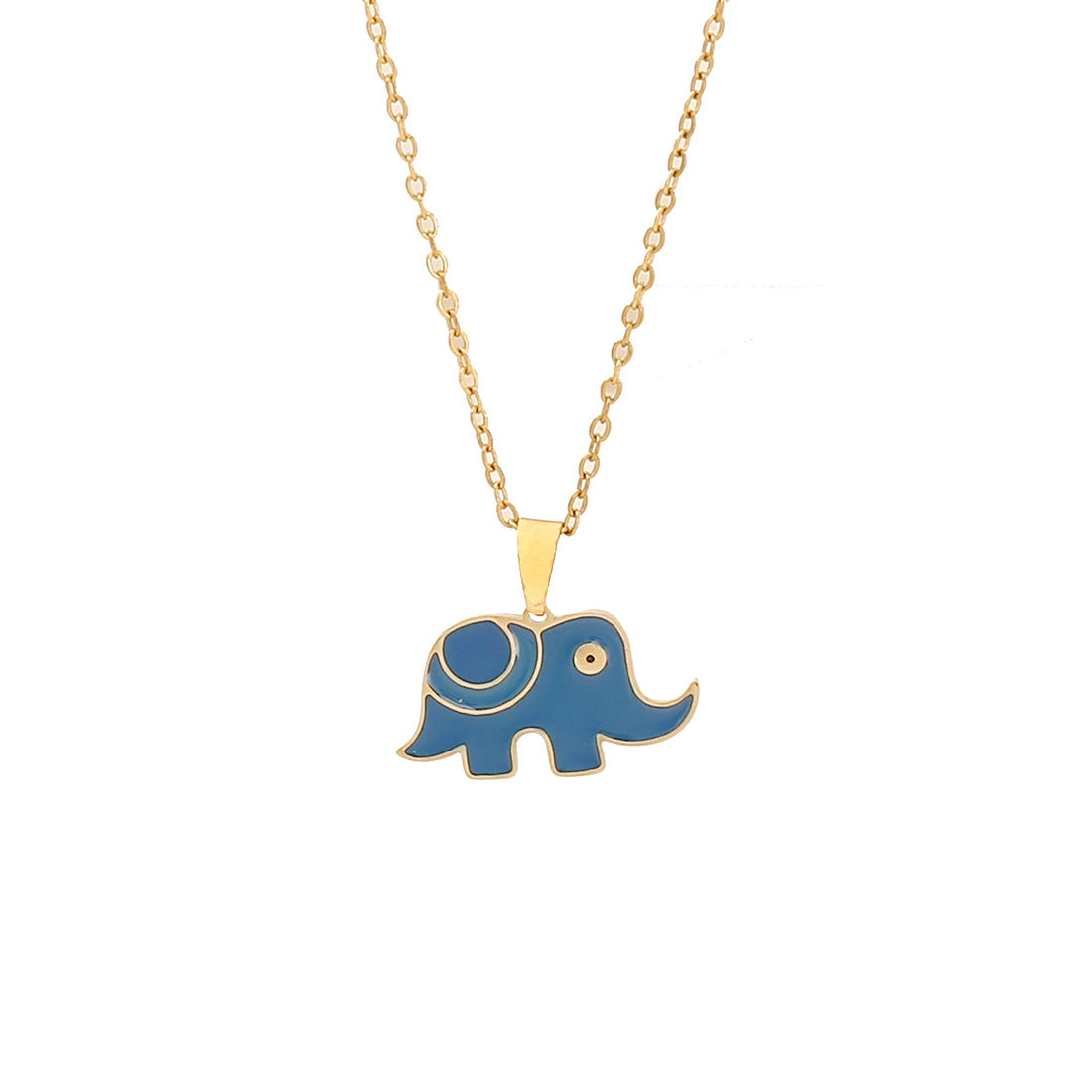 Minimalist Blue Enamel Eye Pendant Necklace with Hand Charm in Stainless Steel