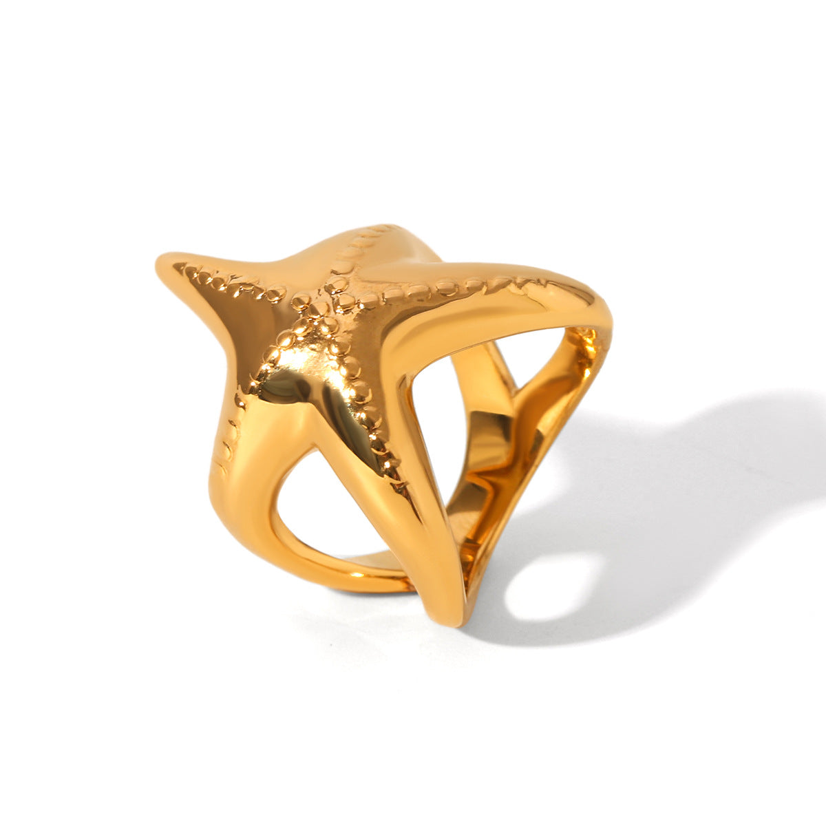 Anello da donna in acciaio inossidabile placcato oro 18 carati con stella marina stile oceano, gioielli geometrici con fusione animale