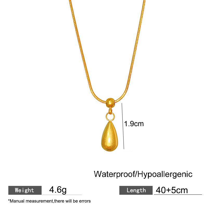 Minimalist Sweet Teardrop Floral Plated Titanium Steel Necklace with Brass Pendant for Women