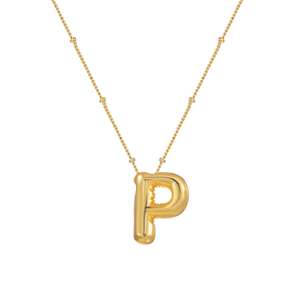 18K Gold Plated Heart Letter Necklace Minimalist Polished Brass Pendant Cable Chain for Women