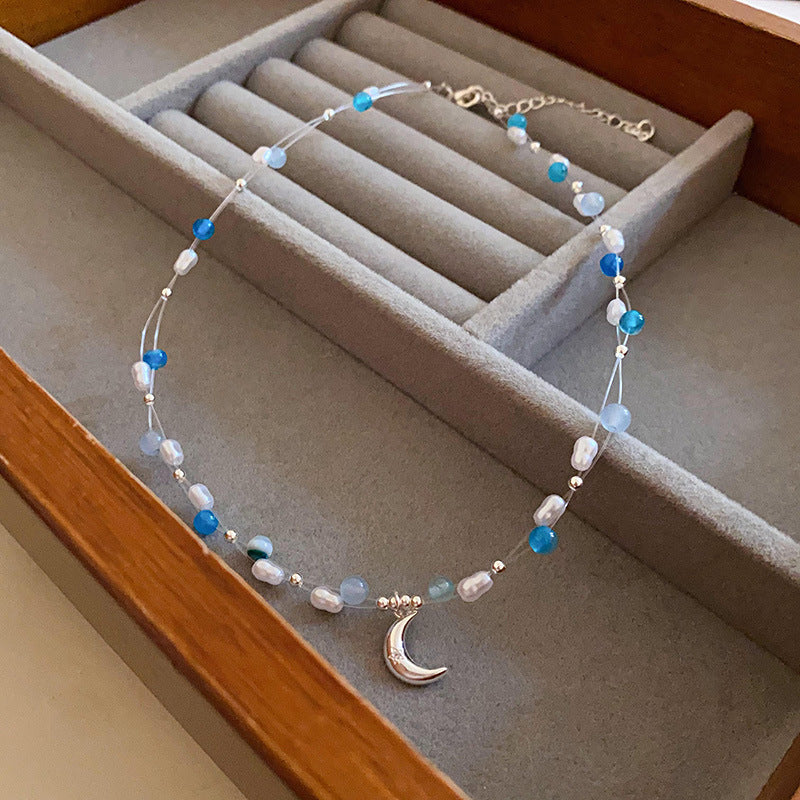 Collana Sweet Dopamine con perle barocche in lega di zinco con finitura placcata e ciondolo geometrico, delicata catena a clavicola da donna